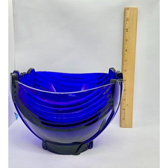 Vintage Cobalt Blue Art Deco Centerpiece Bowl With Tulip Design - Picture 8 of 10